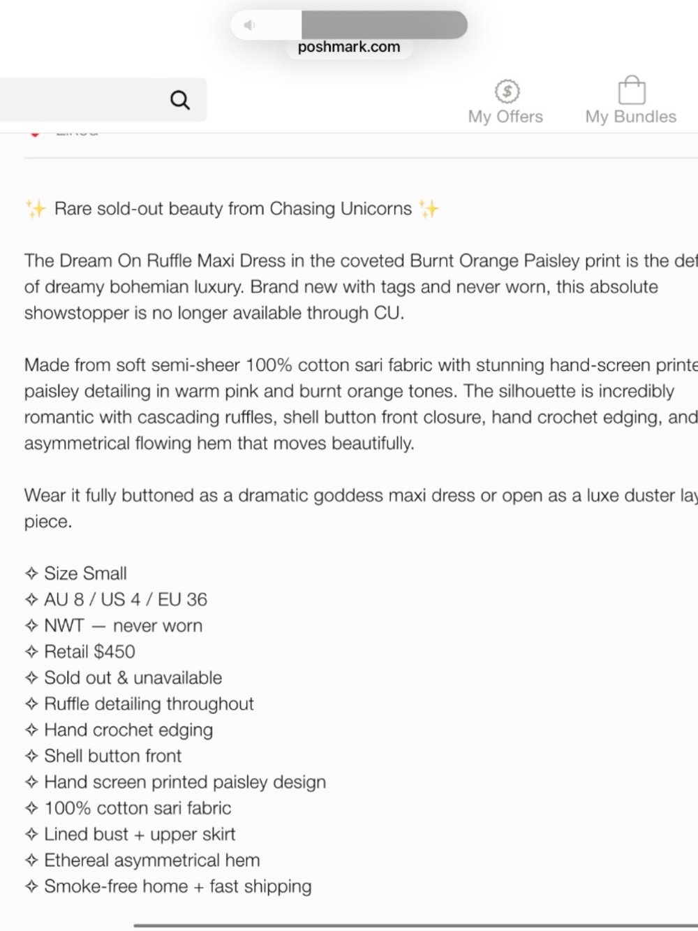 Chasing Unicorns Dream On Ruffle Maxi Dress Small NWT - Picture 5 of 7